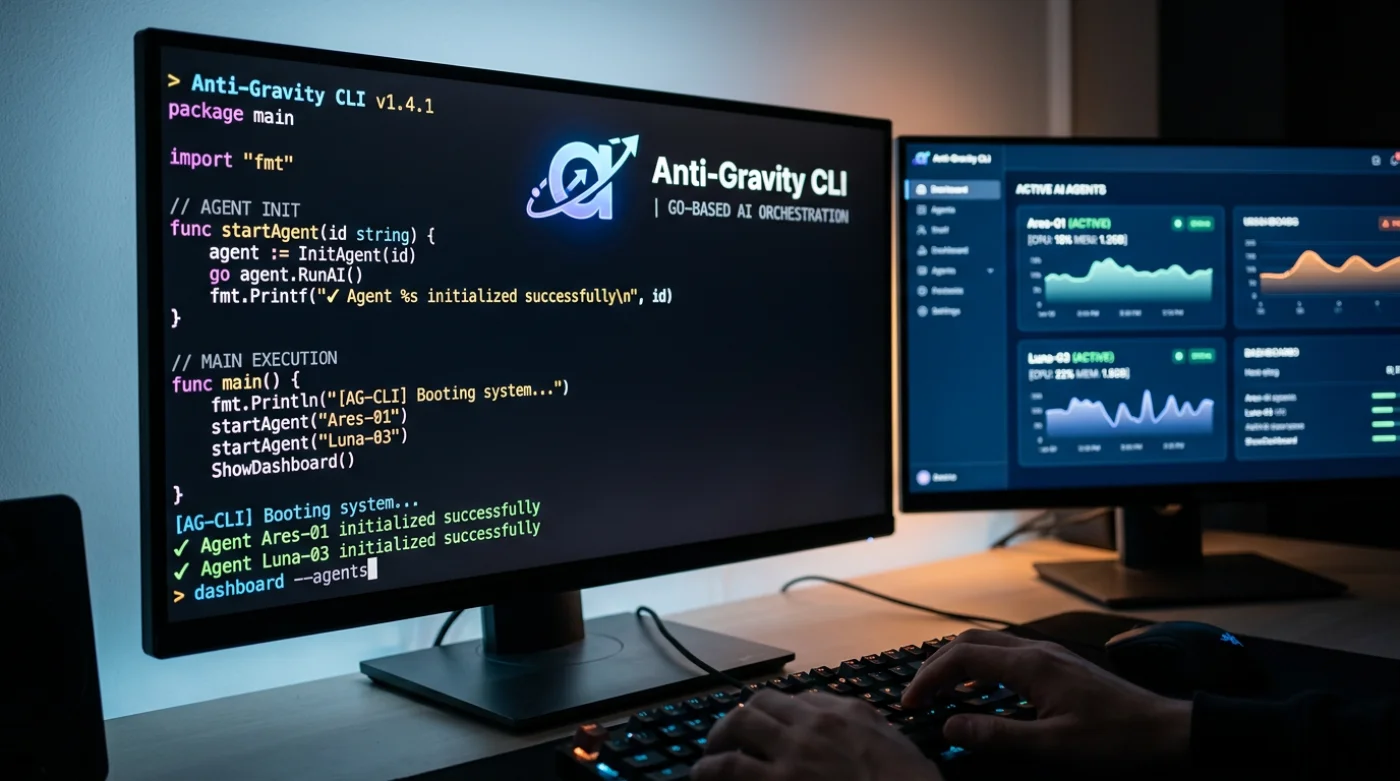 Nagłówek artykułu o Anti-Gravity CLI – nowoczesny interfejs linii poleceń do tworzenia projektów AI, agentów i aplikacji w Go.